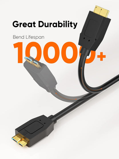 4FT USB C to Micro B Cable,10Gbps Speed External Hard Drive Braided,Usb 3.1 Type C to Micro B Work for Iphone 15,16,Seagate WD Westgate My Passport,Macbook Pro/Air, Ipad/Tablet,Black
