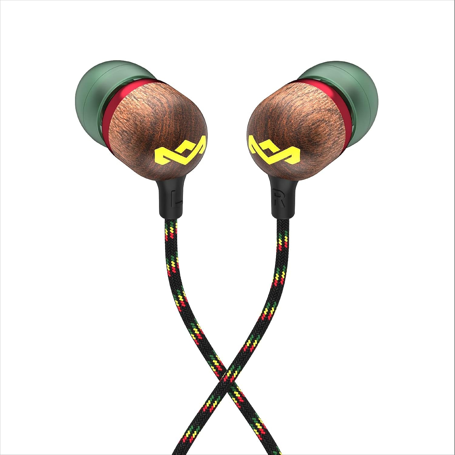 Smile Jamaica AUX Wired Earbuds with Microphone, Noise-Isolating In-Ear Headphones, Tangle-Resistant Cable, 3.5Mm Jack Sustainable (Rasta)