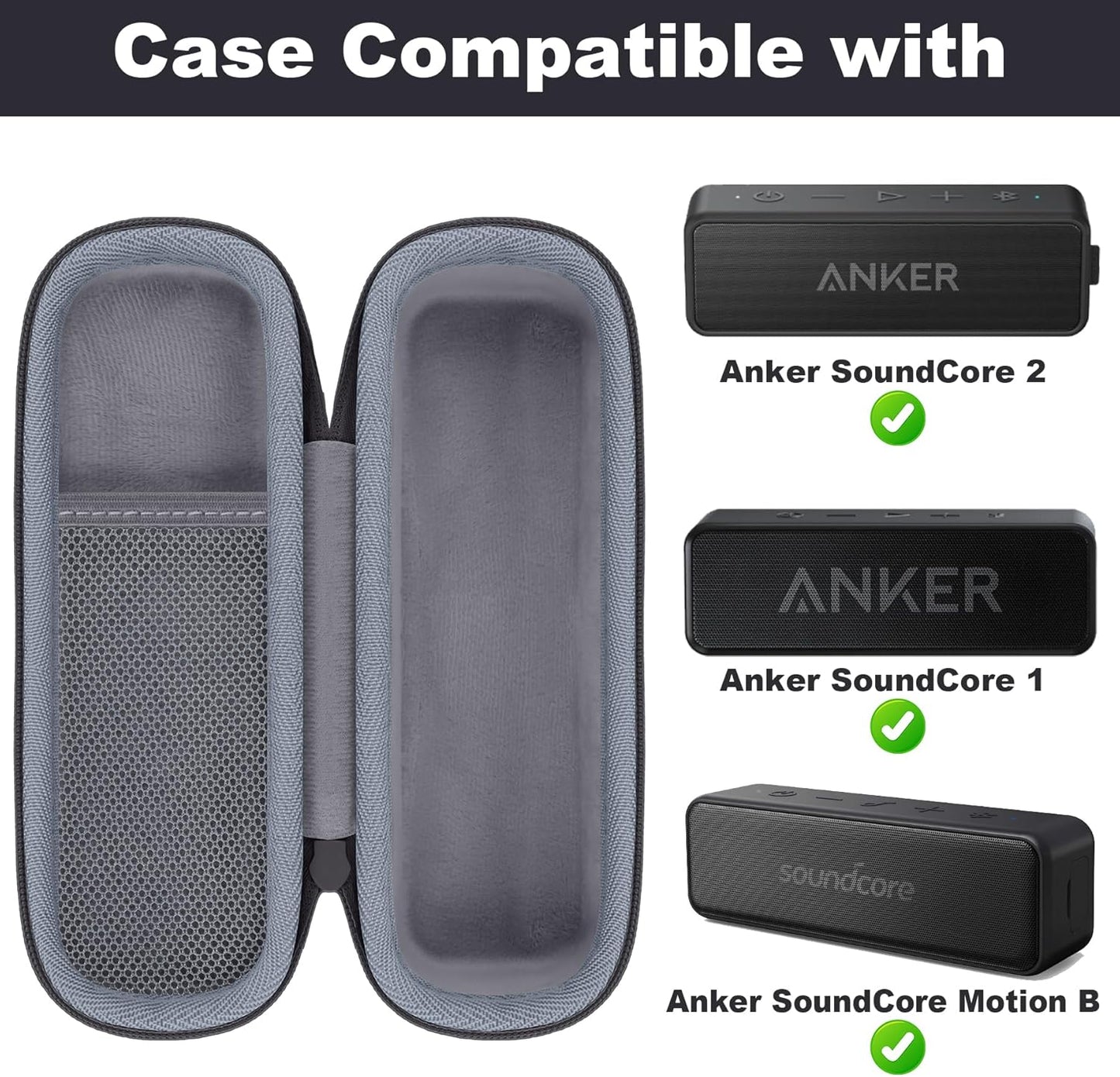 Hard Case Compatible with Anker Soundcore/Soundcore 2 / Motion B Portable Outdoor Sports Bluetooth Speaker (Black)